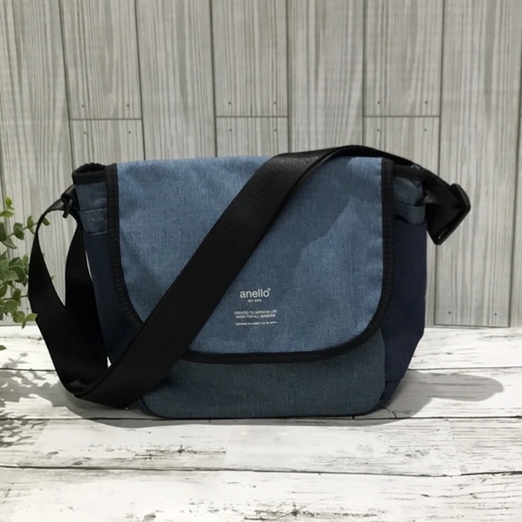 ANELLO Messenger Shoulder Bag Blue Denim Style Crossbody - Picture 1 of 9
